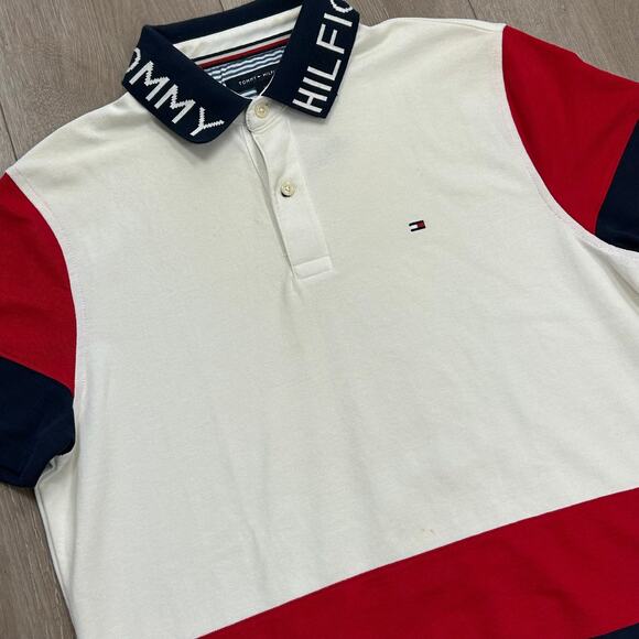 Tommy Hilfiger Color Block Polo Shirt Top Size Medium M B4 - Picture 2 of 5